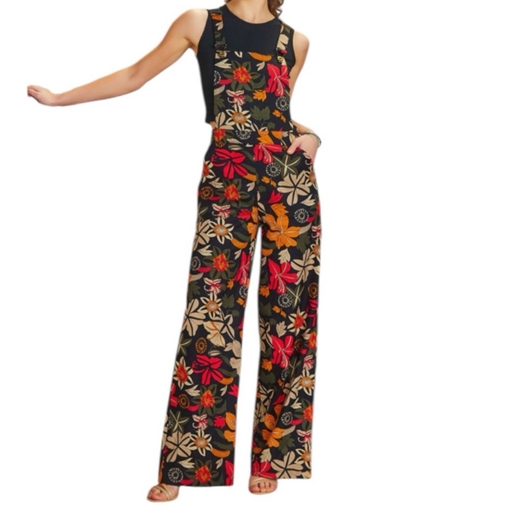 Los Banditos Womens Wide Leg Floral Mod Boho Retro Disco Jumpsuit size L